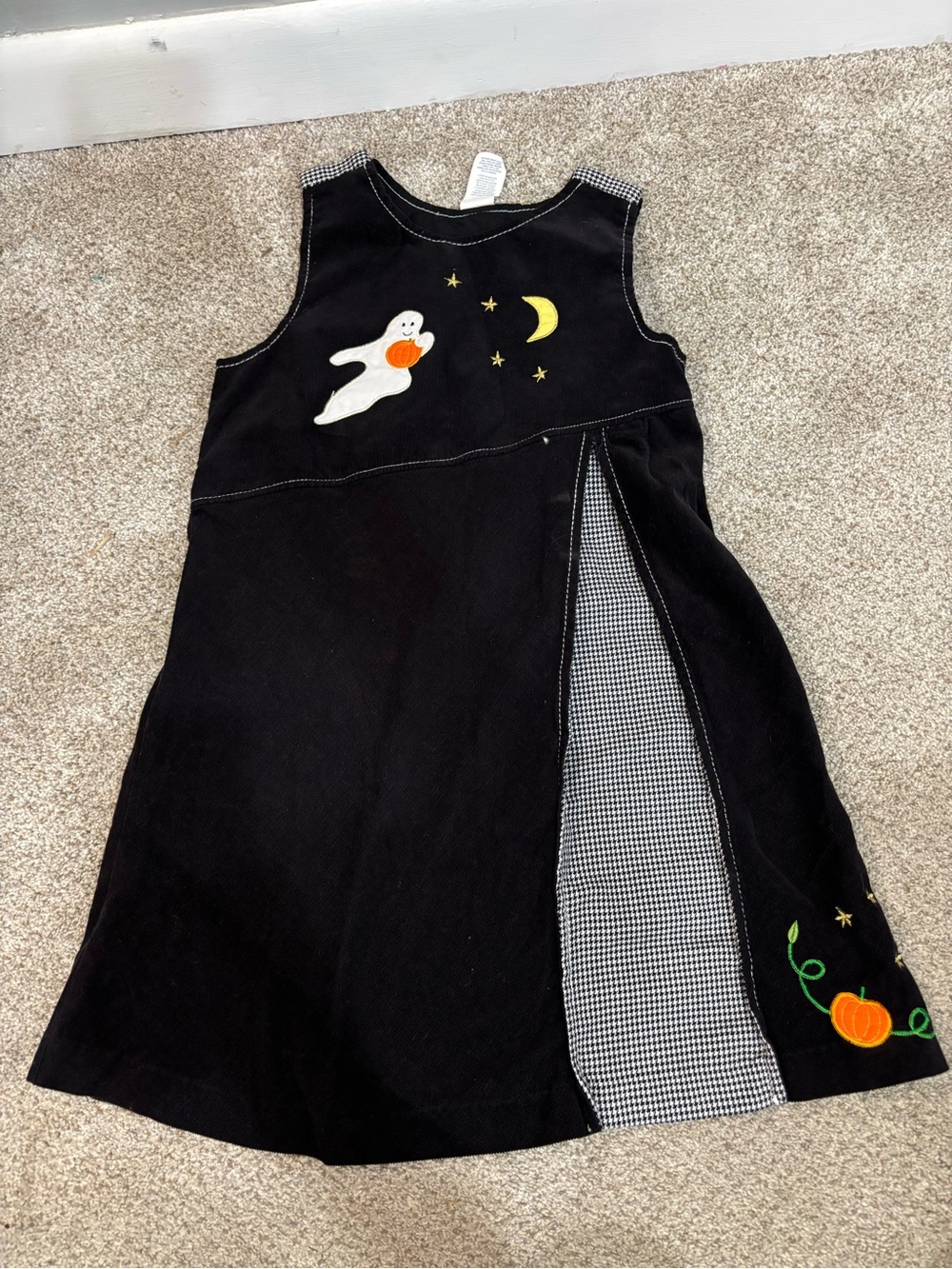 Vintage Halloween Cotton Girl’s Ghost and Pumpkin Corduroy Dress Jumper 6X